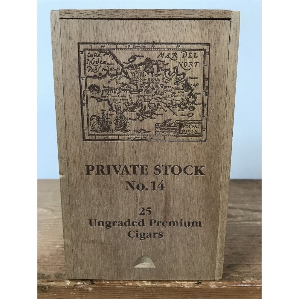Vintage Private Stock No 14 Ungraded Premium Empty Wooden 25 Cigar Trinket Box